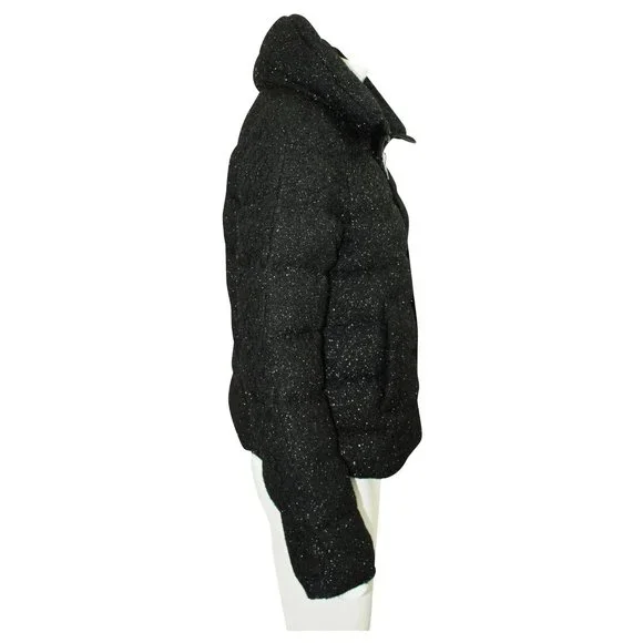 Diane Von Furstenberg Black Hall Sparkle Glitter Puffer Coat Jacket Small NWT - Picture 4 of 9